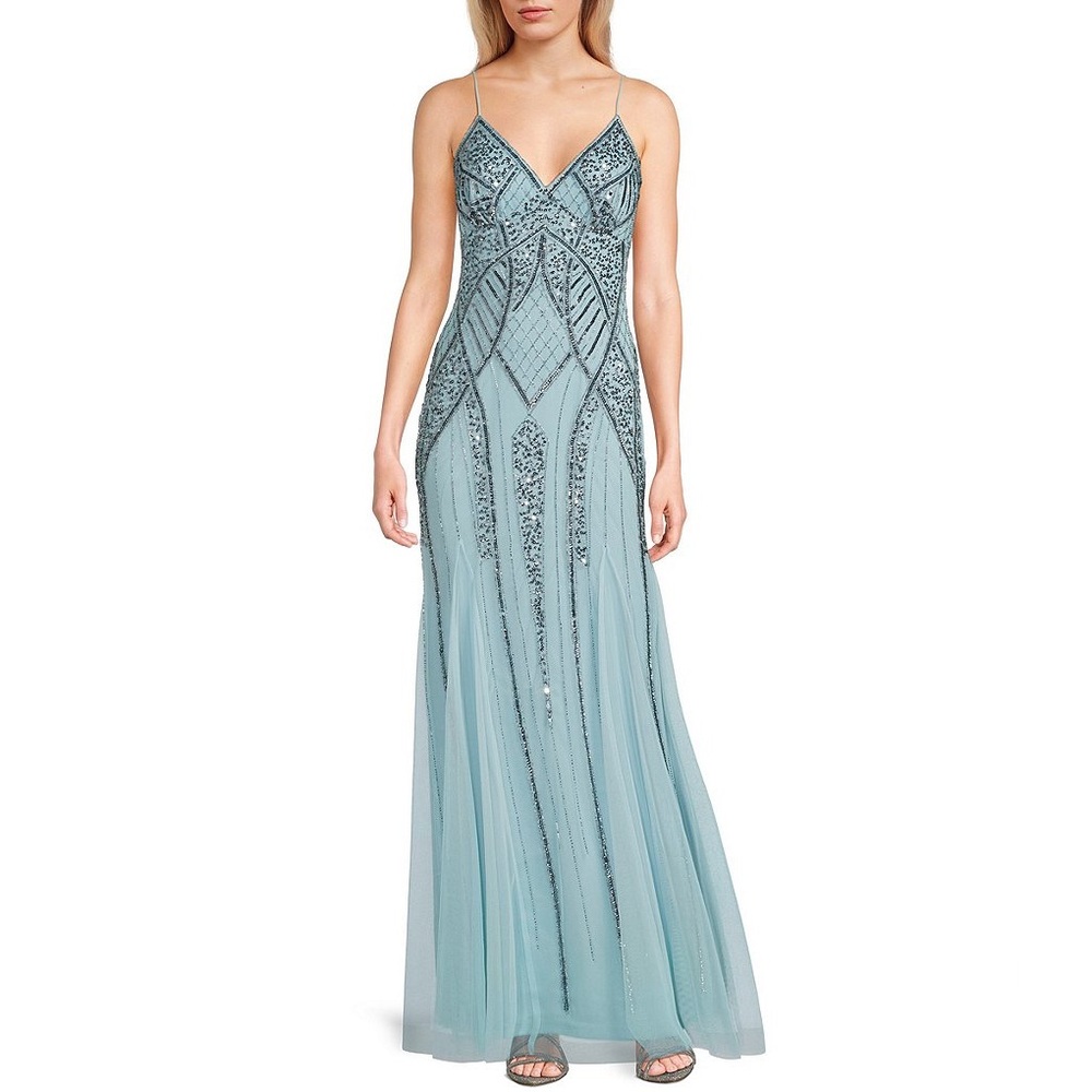 Jump Apparel V-Neck Sleeveless Beaded Long Dress